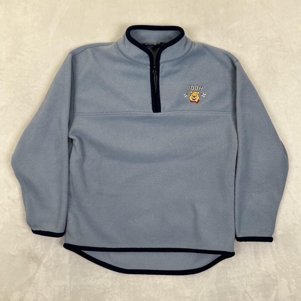 Vintage Winnie The Pooh Fleece Pullover Womens Small Blue 1/4 Zip Mock Neck 90s